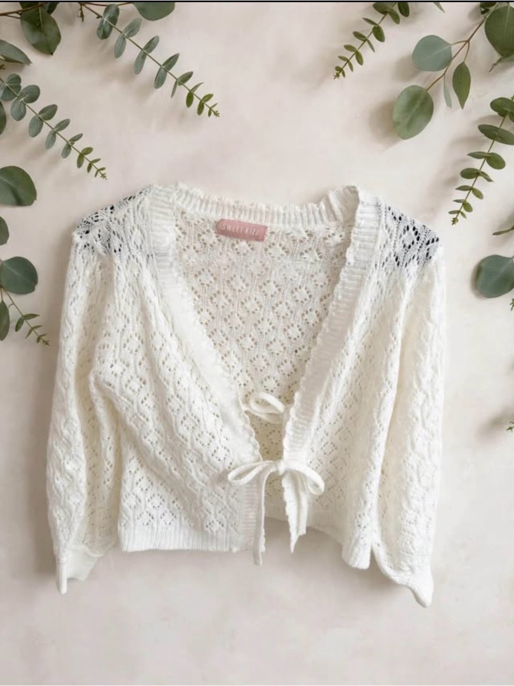 Hollister White Crochet Tie-Front Top with Light Blue Denim Mini Skirt - Picture 6 of 7
